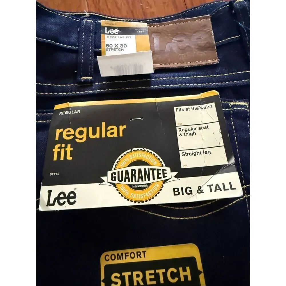 Lee Regular Fit Stretch Jeans – Big & Tall – Dark Wash – Men’s 50x30 (New